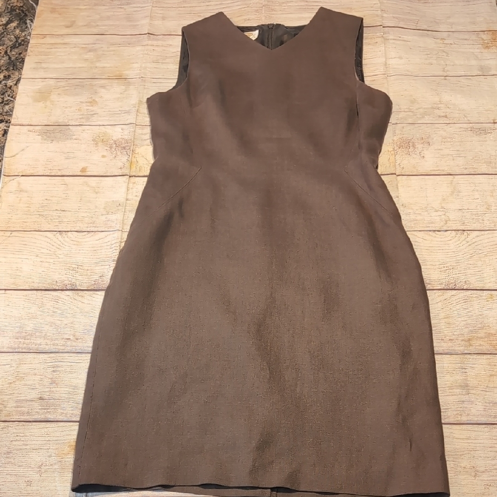 Talbots Petites Women's Brown Irish Linen Lined Sleeveless Sheath Dress Size 6
